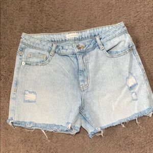 Avec Les Filles Blue Jean Shorts Distressed Raw Hem
